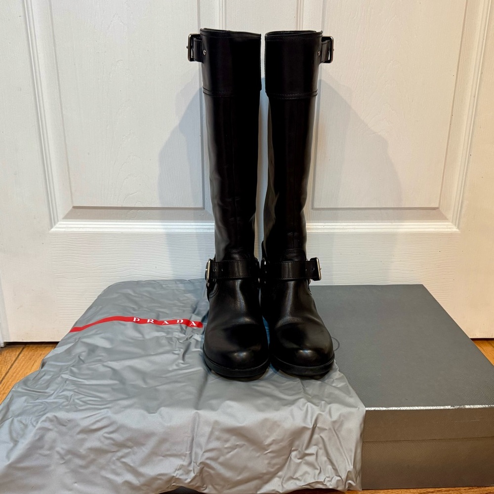 Prada Black Leather Tall Boots